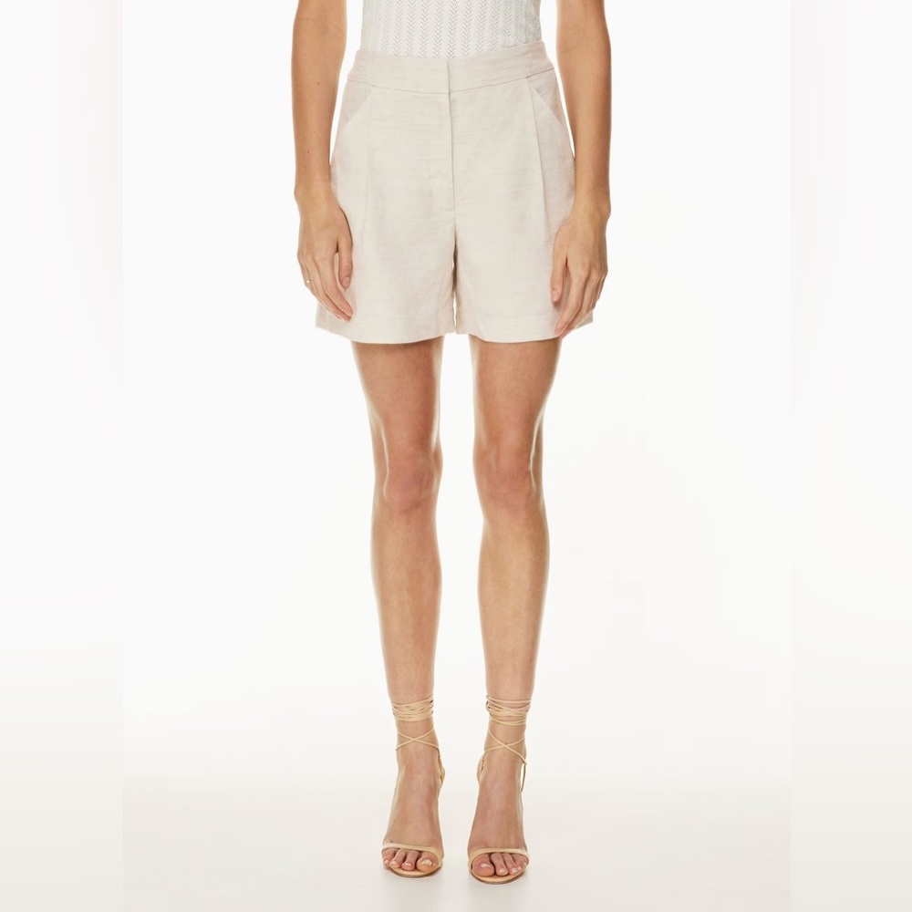 Aritzia Wilfred Fable Linen Mid-Thigh Pleated Tailored Shorts Sz 4